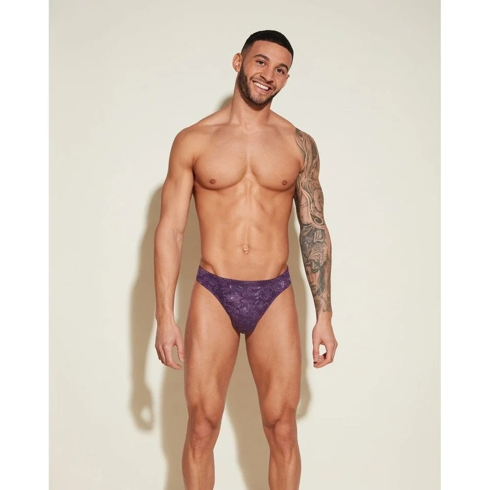 Cosabella Never Say Never Men's Classic G-String‎ Zaadi Purple Lace Thong size L